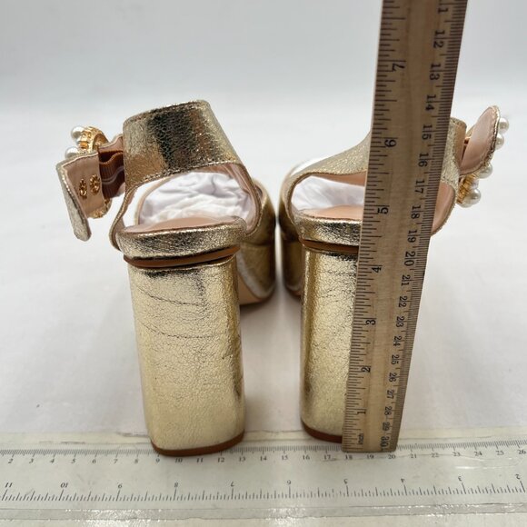 XYD Light Gold Open Toe Chunky Heel Platform Pearl Buckle Ankle Strap Sandals - Picture 5 of 8